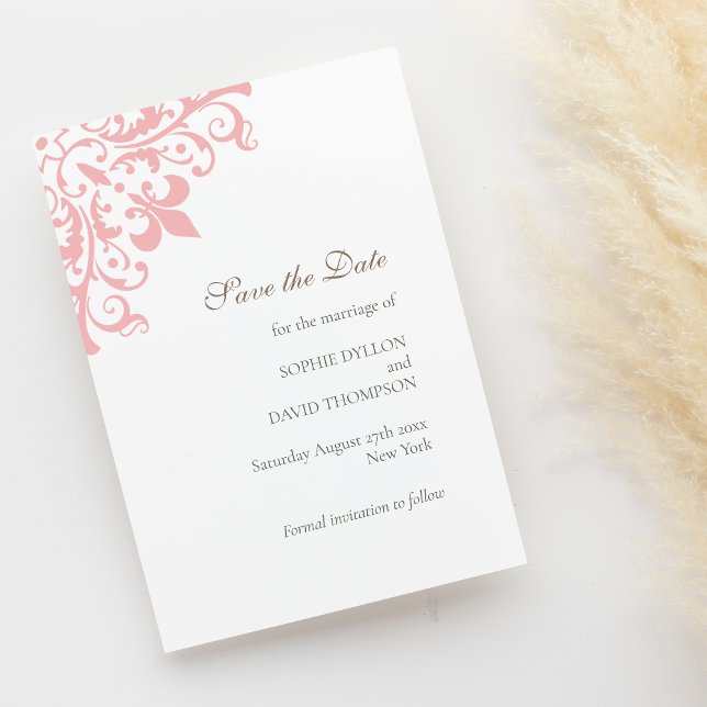 Save The Date Mariage Motif Regency Pink Fleur de Lis (Créateur téléchargé)