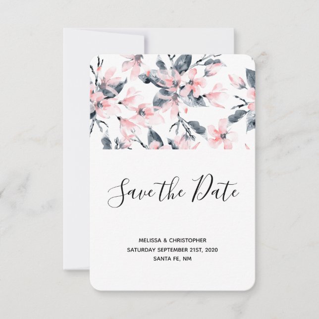 Save The Date Mariage Motif rose et gris Floral (Devant)