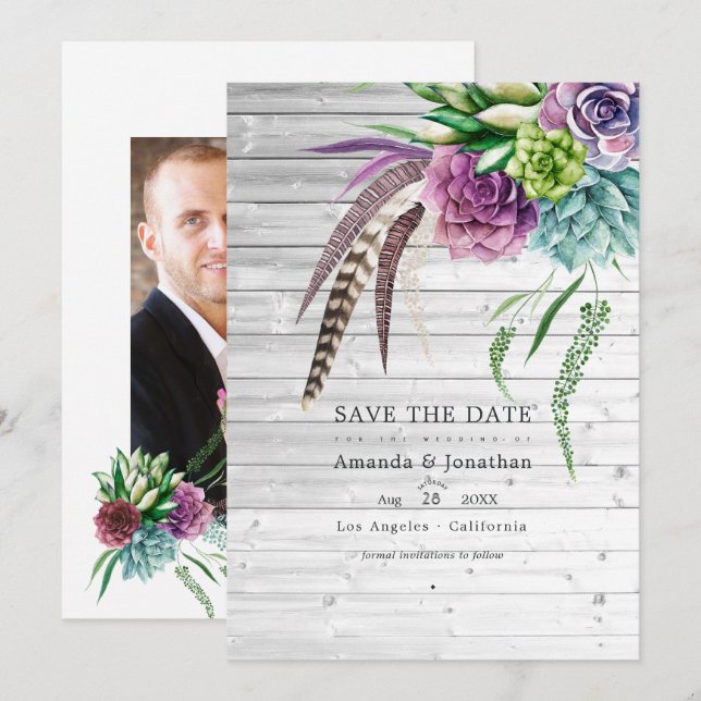 Save The Date Mariage mystique boho rustique avec plantes succul (Devant / Derrière)
