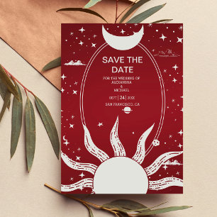 Save The Date Mariage Mystique Marsala et Soleil Lune Argent