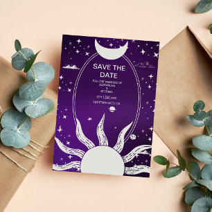 Save The Date Mariage Mystique Violet et Argent Soleil Lune