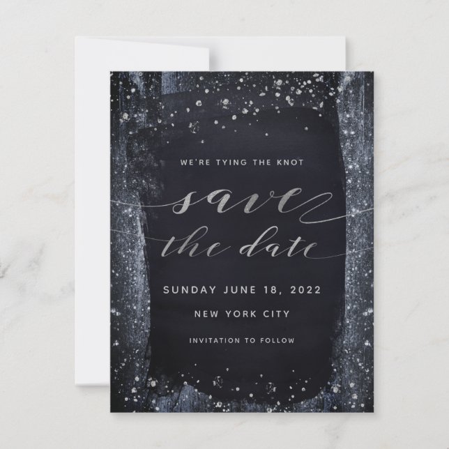Save The Date Mariage Nocturne Argent Starry Enregistrer La Date (Devant)