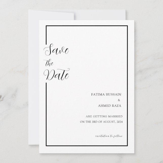 Save The Date Mariage noir blanc musulman minimal Enregistrer la (Devant)