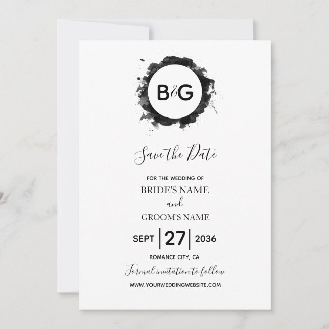 Save The Date Mariage Noir Blanc Simple Enregistrer La Date (Devant)