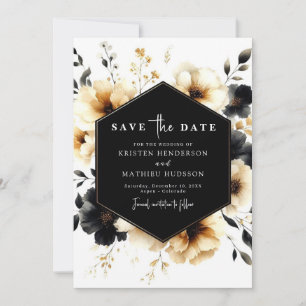 Save The Date Mariage noir et or non photo unique
