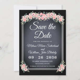 Save The Date Mariage noir floral de tableau