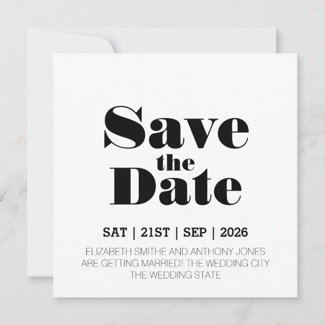 Save The Date Mariage noir moderne (Devant)