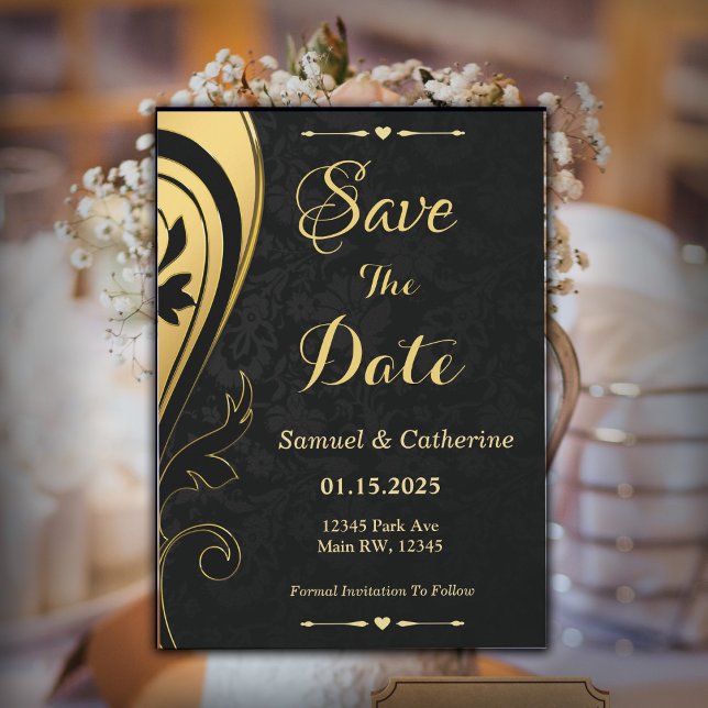 Save The Date Mariage Noir Or Et Anniversaire Personnaliser (Gold Black Save The Date Invite )