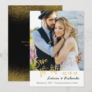 Save The Date Mariage Noir & Or Moderne Enregistrer La Photo Dat