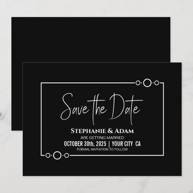 Save The Date Mariage noir simple Enregistrer la date (Devant / Derrière)