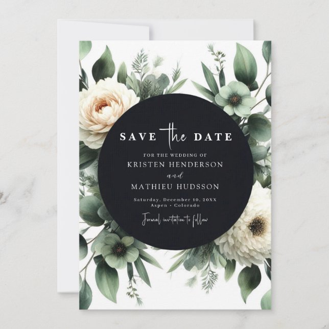 Save The Date Mariage numérique Chic Green Eucalyptus (Devant)