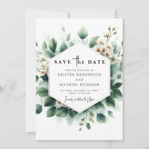 Save The Date Mariage numérique écologique minimal Eucalyptus
