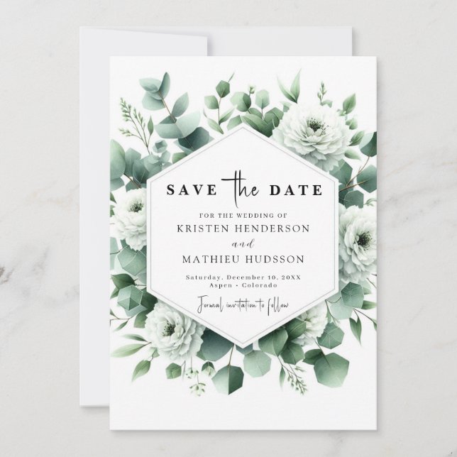 Save The Date Mariage numérique Eucalyptus unique en jeu (Devant)