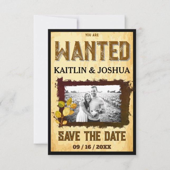 Save The Date Mariage occidental rustique 🤠 photo RECHERCHÉE (Devant)