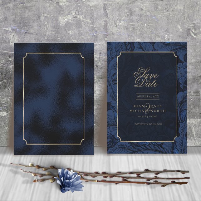 Save The Date Mariage officiel Paisley Navy Blue ID767 (Créateur téléchargé)
