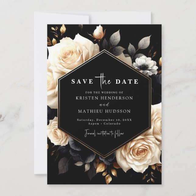 Save The Date Mariage Or et Noir Lovely Digital (Devant)