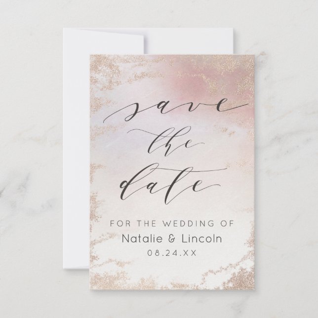 Save The Date Mariage Or Rose Ombre Blush Rose Froid (Devant)