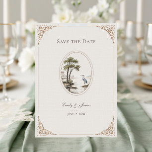 Save The Date Mariage Ovale à Cadre de Héron Français Romantique
