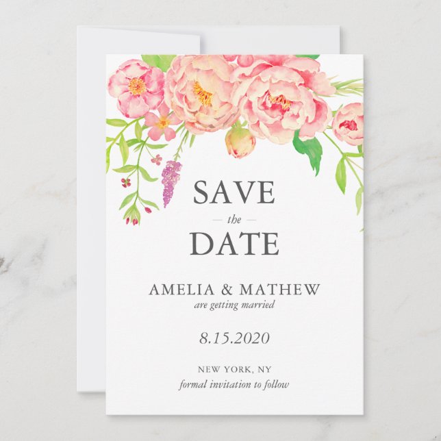 Save The Date Mariage Paeonia Rose (Devant)