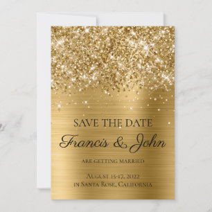 Save The Date Mariage Pailleté Or Feuille