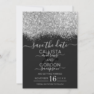 Save The Date Mariage Paillettes Luxe Argent Noir Confettis