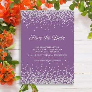 Save The Date Mariage Parties scintillant Argent Violet Enregist