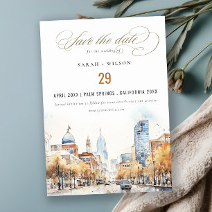 Save The Date Mariage Paysage Aquarelle à Indianapolis, Indiana