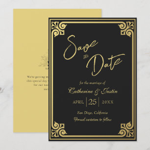 Save The Date Mariage Peacock Noir Art déco moderne