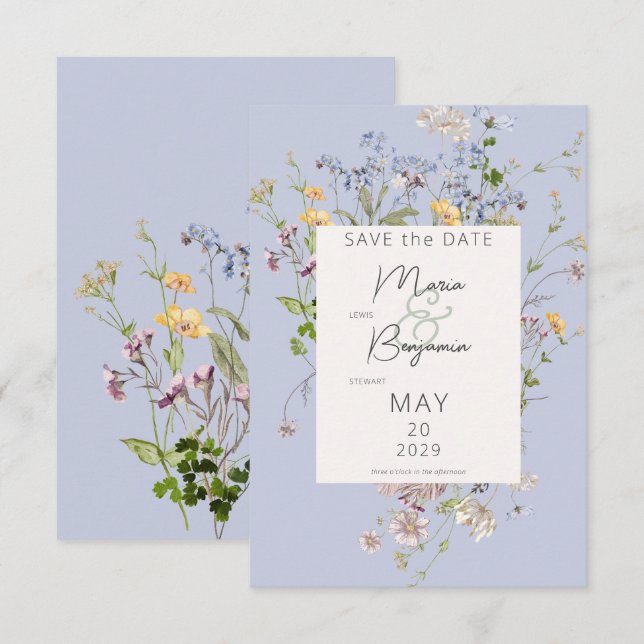 Save The Date Mariage périphérique Boho Fleurs sauvages Delicate (Devant / Derrière)