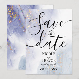 Save The Date Mariage personnalisé à l'encre alcoolique Bleu Vio