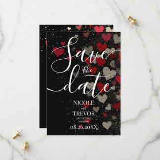 Save The Date Mariage personnalisé Rétro Rouge Cœurs qui tombent