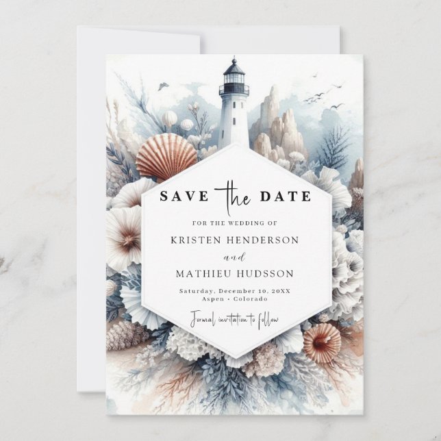 Save The Date Mariage phare simple rustique Elegance (Devant)