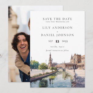 Save The Date Mariage photo aquarelle à Séville Espagne