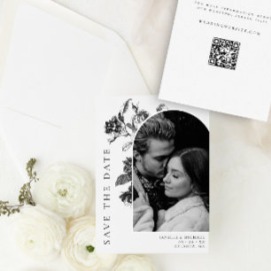 Save The Date Mariage photo Arche en toile florale noire et blan