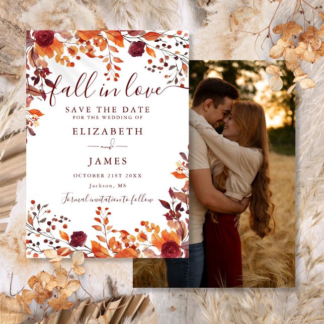 Save The Date Mariage Photo Automne Rustique Bourgogne (Burgundy Rustic Fall Autumn Photo Wedding Save The Date)