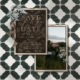 Save The Date Mariage Photo avec Motif Botanique Brun Rustique