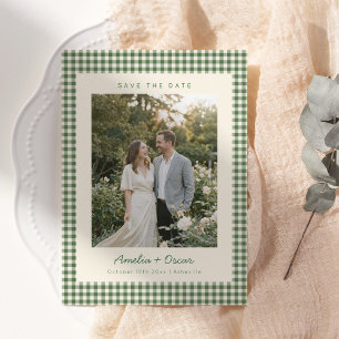 Save The Date Mariage Photo avec Motif Vichy Vert Rétro