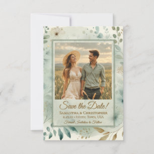 Save The Date Mariage photo Bohème aquarelle mélange de sauge et