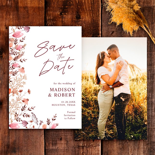 Save The Date Mariage Photo Bohème Champêtre Fleurs Sauvages Aut (Créateur téléchargé)
