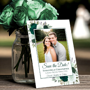 Save The Date Mariage photo Bohème Roses aquarelle vert émeraude