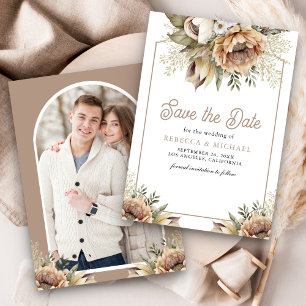 Save The Date Mariage photo Boho Earthy Floral Taupe
