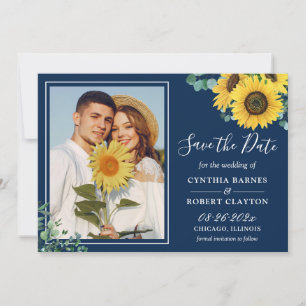 Save The Date Mariage photo Bold Navy Blue Yellow Sunflower