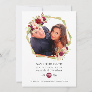 Save The Date Mariage photo Bourgogne-Marsala et Blush