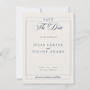 Save The Date Mariage photo calligraphié classique bleu marine i