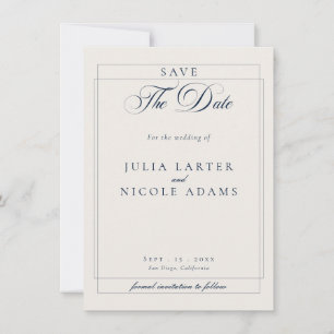 Save The Date Mariage photo calligraphié classique bleu marine i