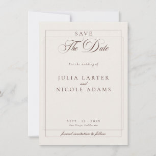 Save The Date Mariage photo calligraphié Classique Choco Ivoire