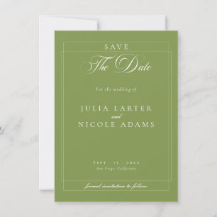 Save The Date Mariage photo calligraphie ivoire vert Classique
