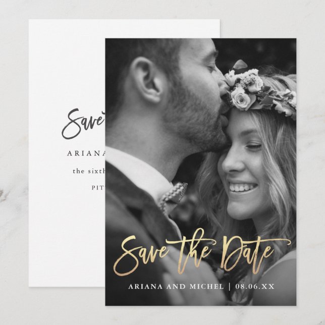Save The Date Mariage photo Calligraphie simple et moderne (Devant / Derrière)