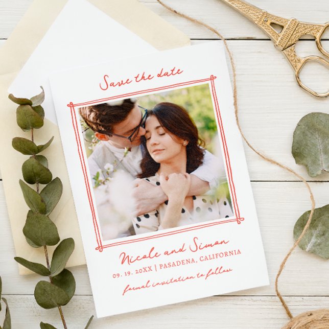 Save The Date Mariage photo Carré dessiné à la main Whimsical Sk (Créateur téléchargé)