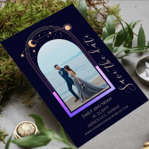 Save The Date Mariage Photo Céleste Bleu Nuit Arc-en-Ciel